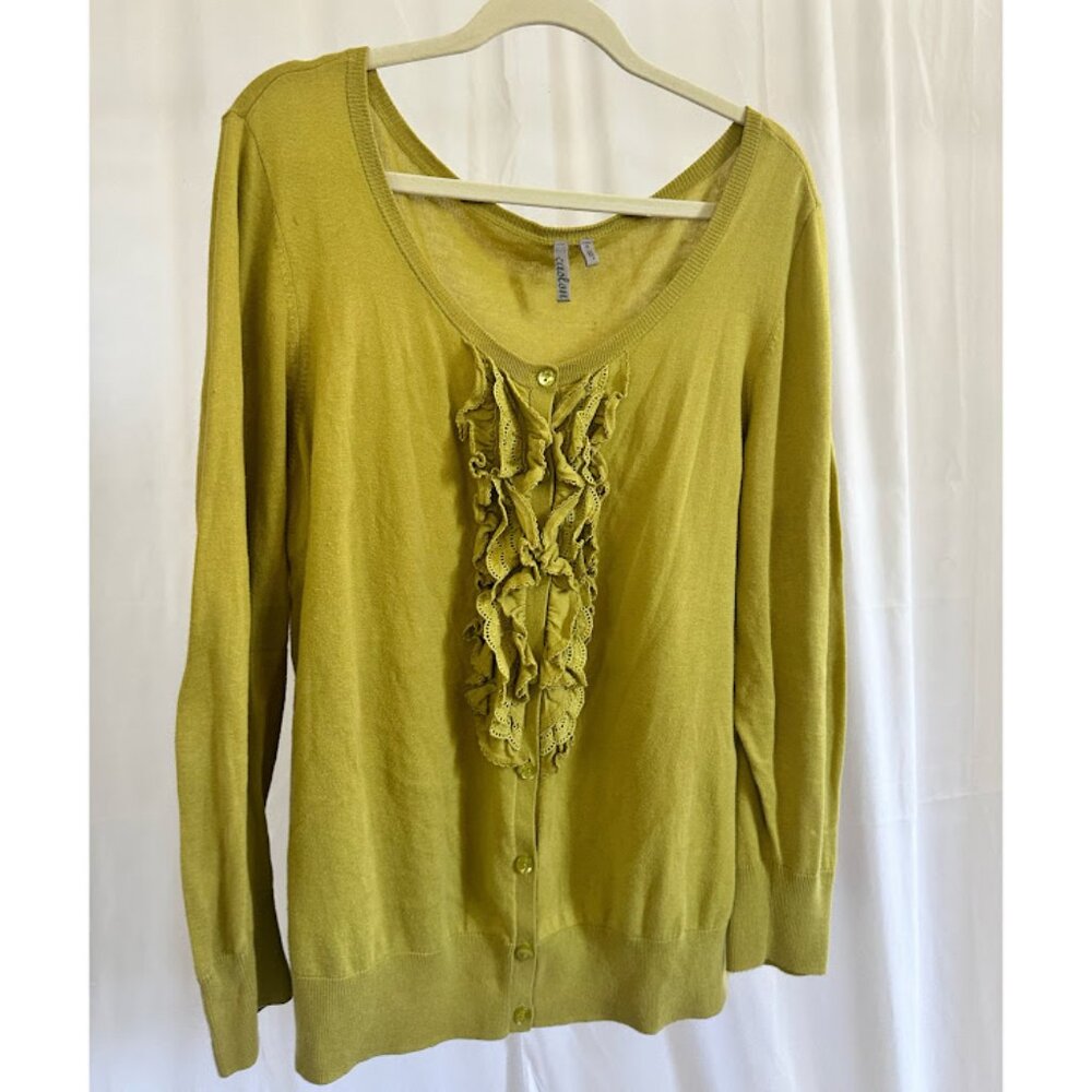 Caslon (Nordstrom label) Women's Plus 2X Spring green cardigan with front ruffle